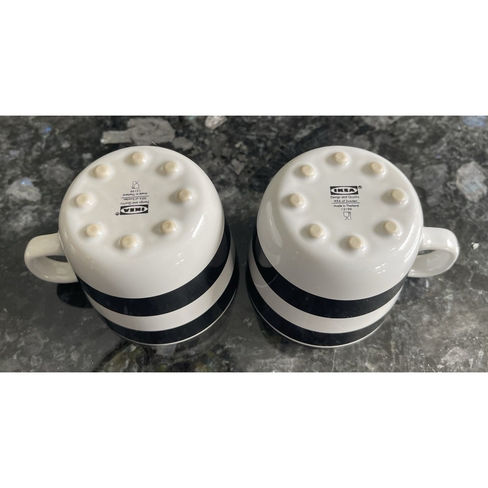 Ikea Ungdom Set Of 4 Black White Dots Stripes Ceramic Coffee Mugs READ - Picture 7 of 12
